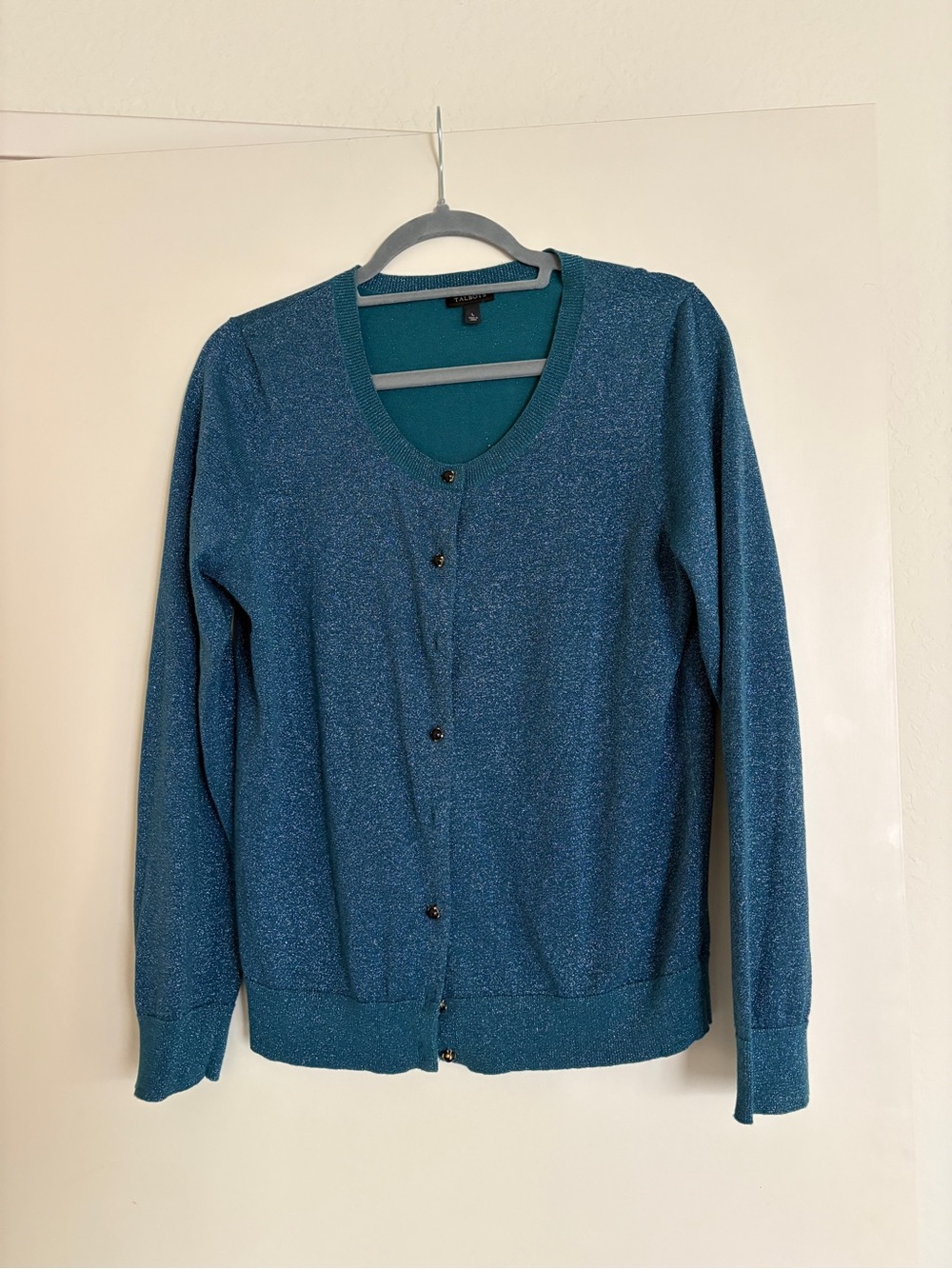 Talbots Teal Metallic Button-Front Cardigan